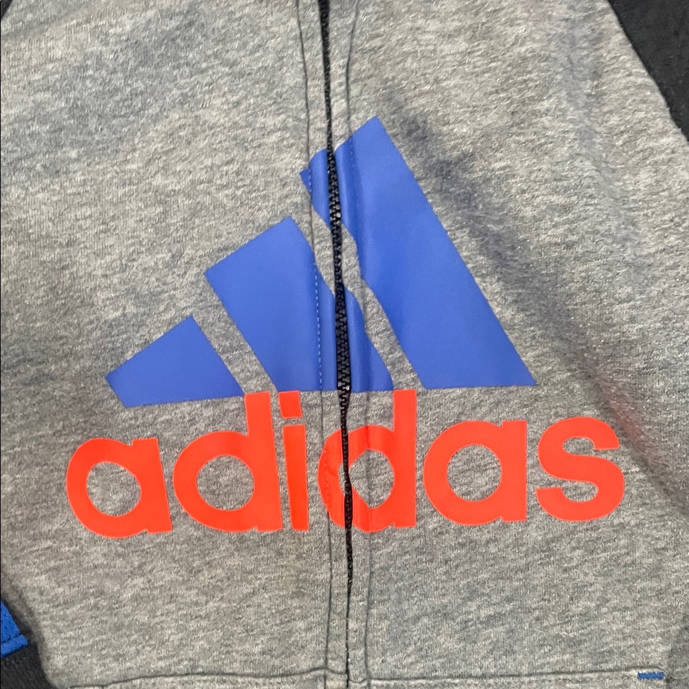 Adidas Kids Gray Hoodie with Blue and Orange Accents (B) - Picture 2 of 4